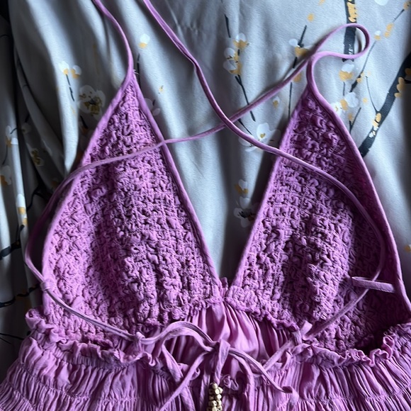 Free people forever favorite mini dress halter smocked bareback cross strappy - Picture 15 of 17